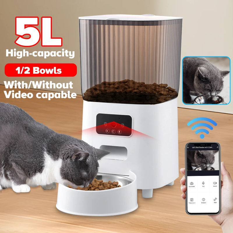 Alimentador automático para gatos 5L, tigela inteligente para animais